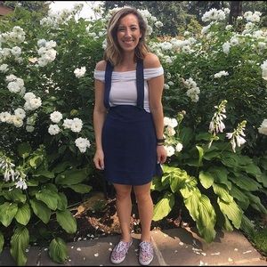 UO Silence + Noise Navy Pocketed Overall Dress